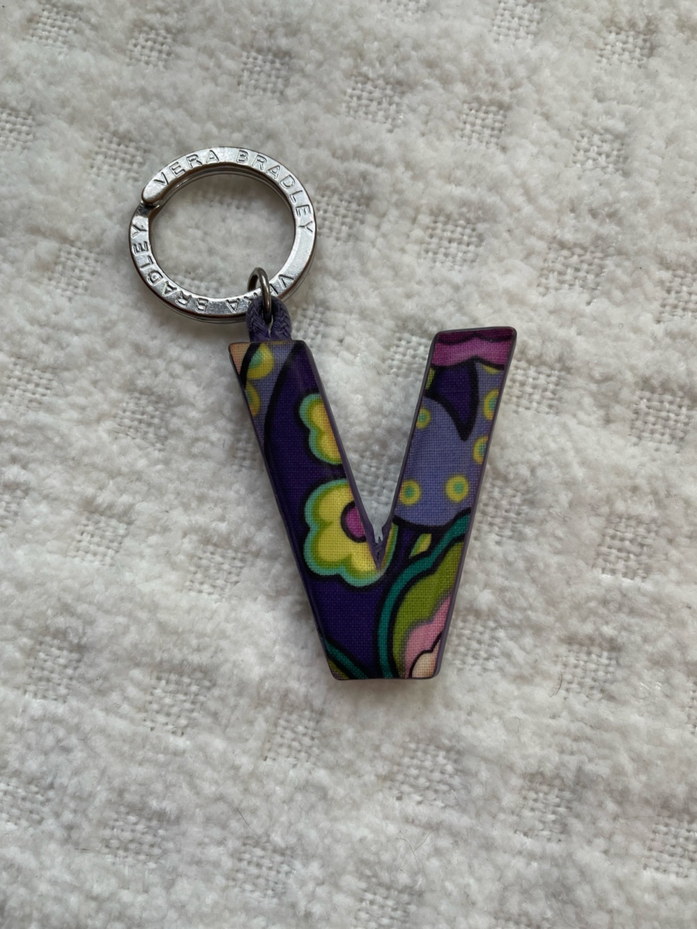 Vera Bradley Purple Floral 'V' Letter Keychain